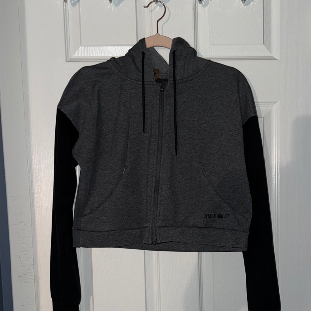 Gymshark Charcoal and Black Cropped Hoodie